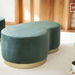 PIB Bancs Pouf Haricot 2 Places En Velours Vert Et Métal Doré -Bancs Soldes pouf haricot 2 places en velours vert et metal dore 2