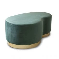 PIB Bancs Pouf Haricot 2 Places En Velours Vert Et Métal Doré