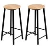 Wadiga Chaises Et Tabourets De Bar Set De 2 Tabourets De Bar Ronds Métal Noir Et Bois - 30x30x70cm