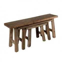 MACABANE Set De 3 Bancs Gigognes Esprit Brocante Bois Mahogagny 10 MACABANE Set De 3 Bancs Gigognes Esprit Brocante Bois Mahogagny -Bancs Soldes set de 3 bancs gigognes esprit brocante bois mahogagny 2