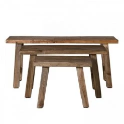 MACABANE Set De 3 Bancs Gigognes Esprit Brocante Bois Mahogagny