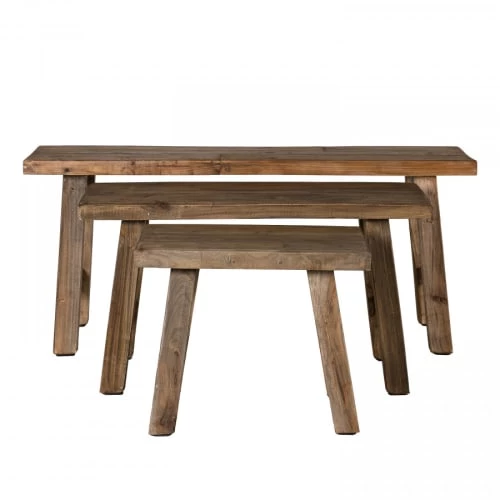 MACABANE Set De 3 Bancs Gigognes Esprit Brocante Bois Mahogagny 3 MACABANE Set De 3 Bancs Gigognes Esprit Brocante Bois Mahogagny