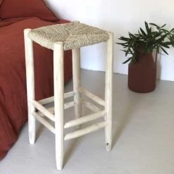 Casatera Chaises Et Tabourets De Bar Tabouret Bar En Teck Et Jonc De Mer Bois Clair -Bancs Soldes tabouret bar en teck et jonc de mer bois clair 2