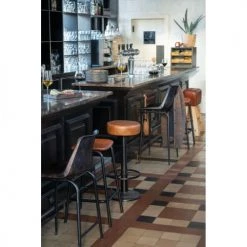 LANADECO Chaises Et Tabourets De Bar Tabouret Cuir Et Métal Brun H80cm -Bancs Soldes tabouret cuir et metal brun h80cm 4