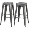 ATHM DESIGN Chaises Et Tabourets De Bar Tabouret De Bar Assise Et Pieds Métal Gris - Lot De 2