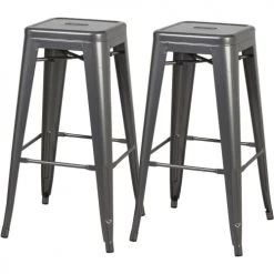 ATHM DESIGN Chaises Et Tabourets De Bar Tabouret De Bar Assise Et Pieds Métal Gris - Lot De 2
