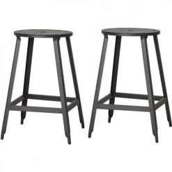 ATHM DESIGN Chaises Et Tabourets De Bar Tabouret De Bar Assise Métal Noir Pieds Métal - Lot De 2