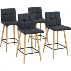 ATHM DESIGN Chaises Et Tabourets De Bar Tabouret De Bar Assise Noir Pieds Métal Effet Bois - Lot De 4 -Bancs Soldes tabouret de bar assise noir pieds metal effet bois lot de 4 2