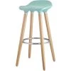 ATHM DESIGN Chaises Et Tabourets De Bar Tabouret De Bar Assise Plastique Dur Bleu Pieds Bois -Bancs Soldes tabouret de bar assise plastique dur bleu pieds bois