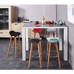 ATHM DESIGN Chaises Et Tabourets De Bar Tabouret De Bar Assise Plastique Dur Bleu Pieds Bois -Bancs Soldes tabouret de bar assise plastique dur bleu pieds bois 2