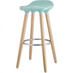 ATHM DESIGN Chaises Et Tabourets De Bar Tabouret De Bar Assise Plastique Dur Bleu Pieds Bois