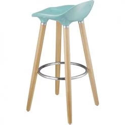 ATHM DESIGN Chaises Et Tabourets De Bar Tabouret De Bar Assise Plastique Dur Bleu Pieds Bois -Bancs Soldes tabouret de bar assise plastique dur bleu pieds bois 3