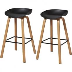 ATHM DESIGN Chaises Et Tabourets De Bar Tabouret De Bar Assise Plastique Dur Noir - Lot De 2