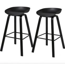 ATHM DESIGN Chaises Et Tabourets De Bar Tabouret De Bar Assise Plastique Dur Noir - Lot De 2