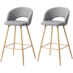 ATHM DESIGN Chaises Et Tabourets De Bar Tabouret De Bar Assise Tissu Gris Clair - Lot De 2