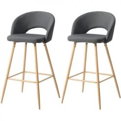 ATHM DESIGN Chaises Et Tabourets De Bar Tabouret De Bar Assise Tissu Gris - Lot De 2