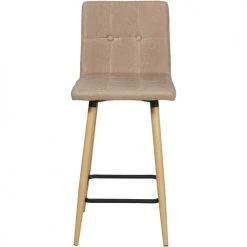 ATHM DESIGN Chaises Et Tabourets De Bar Tabouret De Bar Assise Tissu Taupe Pieds Bois - Lot De 2 -Bancs Soldes tabouret de bar assise tissu taupe pieds bois lot de 2 2