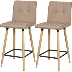 ATHM DESIGN Chaises Et Tabourets De Bar Tabouret De Bar Assise Tissu Taupe Pieds Bois - Lot De 2