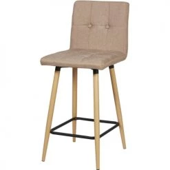 ATHM DESIGN Chaises Et Tabourets De Bar Tabouret De Bar Assise Tissu Taupe Pieds Bois - Lot De 2 -Bancs Soldes tabouret de bar assise tissu taupe pieds bois lot de 2 4