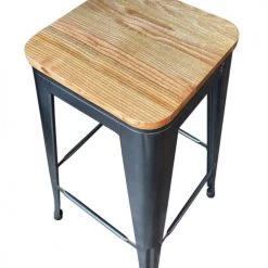 Mathi Design Chaises Et Tabourets De Bar Tabouret De Bar En Acier Gris Et Bois Clair -Bancs Soldes tabouret de bar en acier gris et bois clair 2