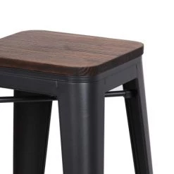 Mathi Design Chaises Et Tabourets De Bar Tabouret De Bar En Acier Gris Et Bois Foncé -Bancs Soldes tabouret de bar en acier gris et bois fonce 2