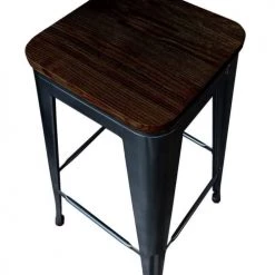 Mathi Design Chaises Et Tabourets De Bar Tabouret De Bar En Acier Gris Et Bois Foncé -Bancs Soldes tabouret de bar en acier gris et bois fonce 3