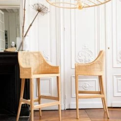 Kok Maison Chaises Et Tabourets De Bar Tabouret De Bar En Cannage Marron -Bancs Soldes tabouret de bar en cannage marron 3