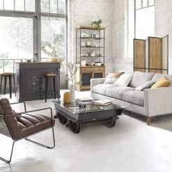 Maisons Du Monde Chaises Et Tabourets De Bar Tabouret De Bar En Cuir Marron Et Métal Noir -Bancs Soldes tabouret de bar en cuir marron et metal noir 1000 11 8 186025 6