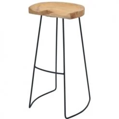 Wadiga Chaises Et Tabourets De Bar Tabouret De Bar En Métal Noir Et Assise En Teck - 40x32x81cm