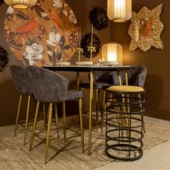 Now’s Home Chaises Et Tabourets De Bar Tabouret De Bar En Métal Noir Et Simili Cuir Camel H71cm -Bancs Soldes tabouret de bar en metal noir et simili cuir camel h71cm 2