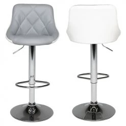 Happy Garden Chaises Et Tabourets De Bar Tabouret De Bar En Simili Cuir Gris Et Blanc -Bancs Soldes tabouret de bar en simili cuir gris et blanc 3
