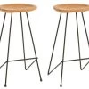 Hellin Chaises Et Tabourets De Bar Tabouret De Bar En Teck Et Métal (lot De 2) -Bancs Soldes tabouret de bar en teck et metal lot de 2