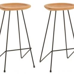 Hellin Chaises Et Tabourets De Bar Tabouret De Bar En Teck Et Métal (lot De 2)
