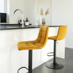 Meubles & Design Chaises Et Tabourets De Bar Tabouret De Bar En Tissu Avec Pieds Noirs Moutarde -Bancs Soldes tabouret de bar en tissu avec pieds noirs moutarde 1