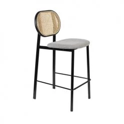 Zuiver Chaises Et Tabourets De Bar Tabouret De Bar En Tissu Et Cannage 65cm Gris Clair