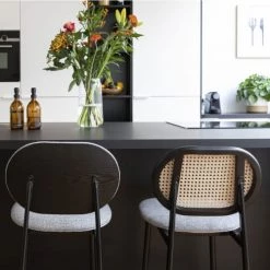 Zuiver Chaises Et Tabourets De Bar Tabouret De Bar En Tissu Et Cannage 65cm Gris Clair -Bancs Soldes tabouret de bar en tissu et cannage 65cm gris clair 4