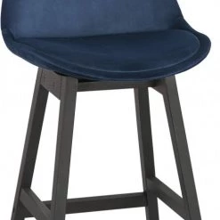 Kokoon Design Chaises Et Tabourets De Bar Tabouret De Bar En Velour Bleu Et Bois Noir H103cm