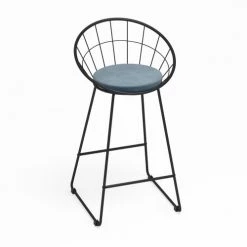 Potiron Paris Chaises Et Tabourets De Bar Tabouret De Bar En Velours Bleu Perle -Bancs Soldes tabouret de bar en velours bleu perle 3