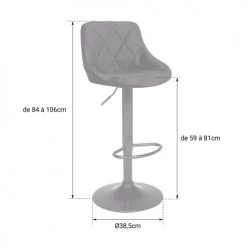 Happy Garden Chaises Et Tabourets De Bar Tabouret De Bar En Velours Gris -Bancs Soldes tabouret de bar en velours gris 4