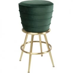 Kare Design Chaises Et Tabourets De Bar Tabouret De Bar En Velours Vert Et Acier Doré -Bancs Soldes tabouret de bar en velours vert et acier dore 2
