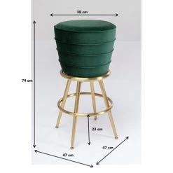 Kare Design Chaises Et Tabourets De Bar Tabouret De Bar En Velours Vert Et Acier Doré -Bancs Soldes tabouret de bar en velours vert et acier dore 3