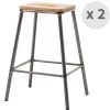 Moloo Chaises Et Tabourets De Bar Tabouret De Bar Industriel Gun Métal/chêne (x2) -Bancs Soldes tabouret de bar industriel gun metal chene x2