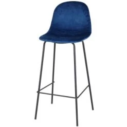 Wadiga Chaises Et Tabourets De Bar Tabouret De Bar Métal Noir Et Assise Velours Bleu -Bancs Soldes tabouret de bar metal noir et assise velours bleu 3