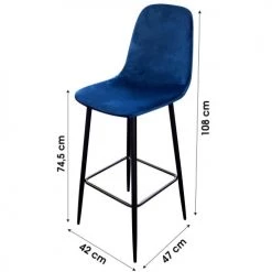 Wadiga Chaises Et Tabourets De Bar Tabouret De Bar Métal Noir Et Assise Velours Bleu 42x47x108cm -Bancs Soldes tabouret de bar metal noir et assise velours bleu 42x47x108cm 2