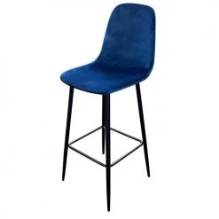 Wadiga Chaises Et Tabourets De Bar Tabouret De Bar Métal Noir Et Assise Velours Bleu 42x47x108cm