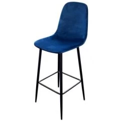 Wadiga Chaises Et Tabourets De Bar Tabouret De Bar Métal Noir Et Assise Velours Bleu 42x47x108cm -Bancs Soldes tabouret de bar metal noir et assise velours bleu 42x47x108cm 3