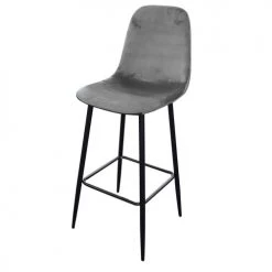 Wadiga Chaises Et Tabourets De Bar Tabouret De Bar Métal Noir Et Assise Velours Gris 42x47x108cm
