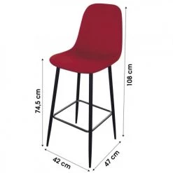 Wadiga Chaises Et Tabourets De Bar Tabouret De Bar Métal Noir Et Assise Velours Rouge 42x47x108cm -Bancs Soldes tabouret de bar metal noir et assise velours rouge 42x47x108cm 3