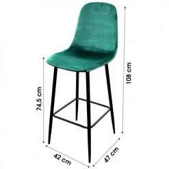 Wadiga Chaises Et Tabourets De Bar Tabouret De Bar Métal Noir Et Assise Velours Vert 42x47x108cm -Bancs Soldes tabouret de bar metal noir et assise velours vert 42x47x108cm 3