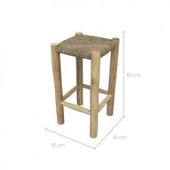 Rendez Vous Déco Chaises Et Tabourets De Bar Tabouret De Bar Mi-hauteur 65 Cm En Jonc De Mer Et Teck -Bancs Soldes tabouret de bar mi hauteur 65 cm en jonc de mer et teck 3